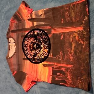 Balmain Men's Cactus Print Logo Cotton T Shirt (XL)